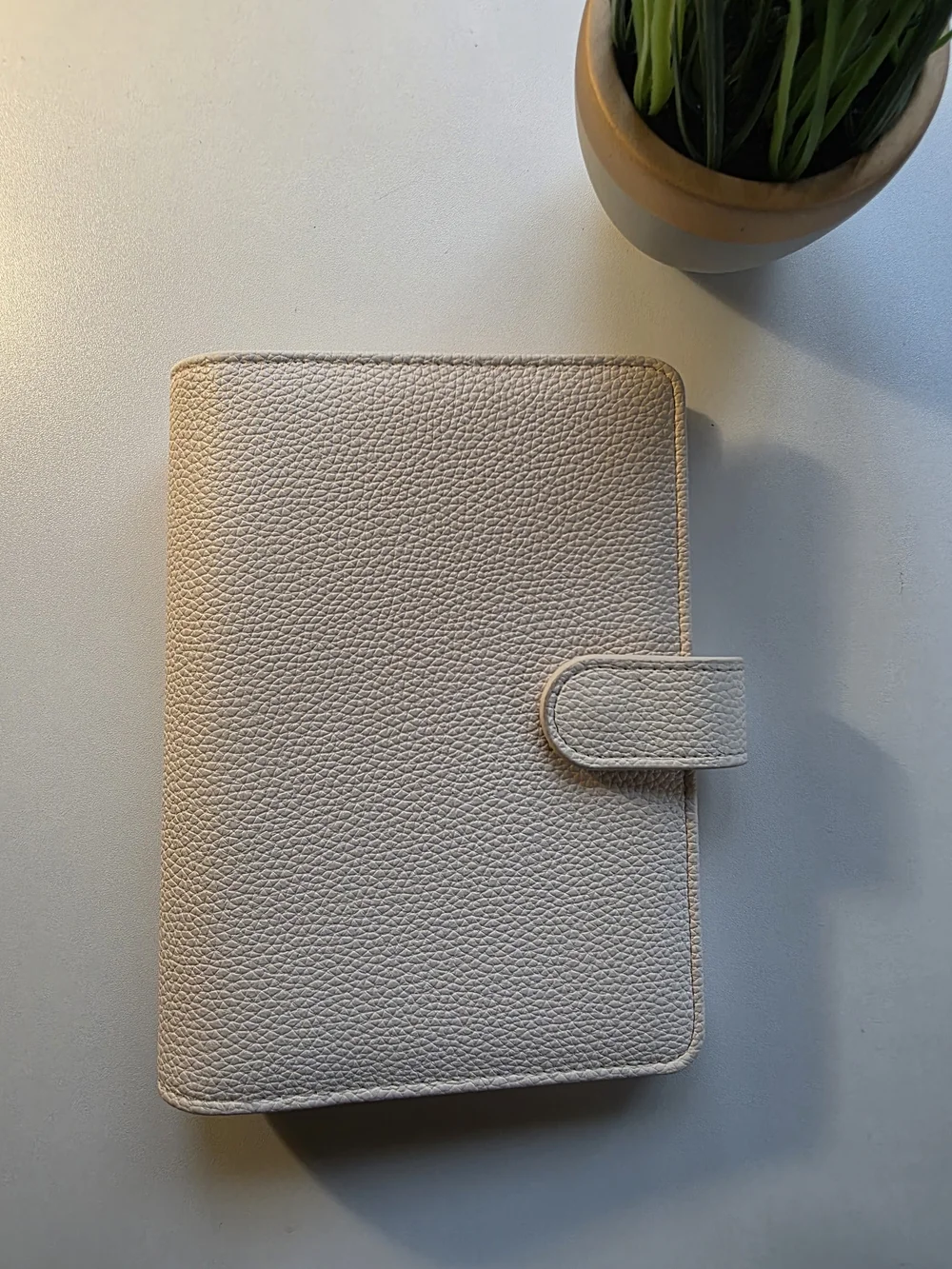 A6 Beige Faux Leather Organizer Notebook with Snap Closure